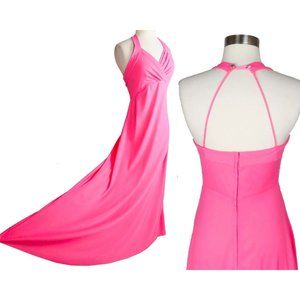 Vintage 70s Candy Pink Maxi Dress XS S Sleeveless Empire Waist Long Full Hippie